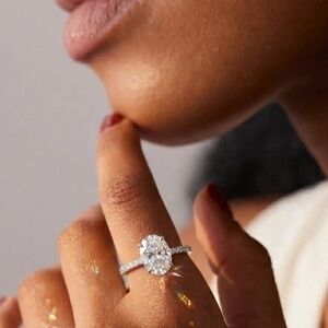 3 Carat Oval Cut Engagement Ring in 925 Sterling Silver White Gold Finish, Pave